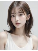 ミディアムレイヤーボブルフ黒髪ネビージュ小顔ワンレン20代30代