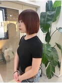 横浜/mikiya指名/切りっぱなしボブ/ワインレッドカラー