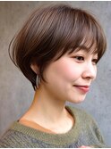 ショート 小顔 ボブ ココアベージュ 白髪ぼかし 30代40代50代