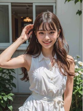 エル 横浜(eL) ◎前髪パーマ レイヤーロング 黒髪 グレーベージュ 小顔