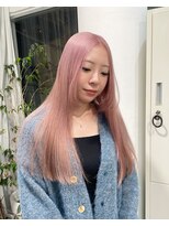 ピンクベージュ×ケアブリーチ×ハイトーンロング×ピンクカラー