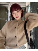 SANA ) ミニボブヘア　赤髪ボルドーカラー