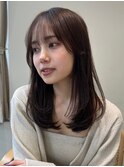 顔周りレイヤーカットグレージュカラーくびれボブベージュカラー