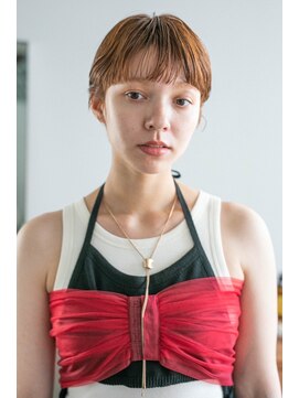 ヘアー アイス 御器所本店(HAIR ICI) 20代30代大人可愛いオレンジベージュショート耳掛け透明感