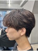 フェザーパーマ/グレーブルーカラー/刈り上げショートパンク