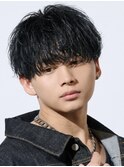 メンズショートソフトツイストスパイラルパーマラウンドマッシュ