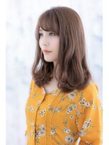 ミック ヘアアンドビューティー 大山店(miq  Hair&Beauty) 斜めバング×イノセントカラーで甘辛ミックスゆるふわミディ