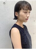 切りっぱなしボブ パッツン シースルーバング ナチュラルヘア