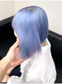 7458ニュアンスカラーブルージュブルーシルバー切りっぱなしボブ