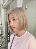 ボブミルクティーベージュブリーチダブルカラー堀江