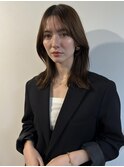 20代30代/大人ミディアム/シースルーバング/くびれボブ
