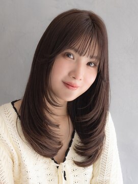 アース 二俣川店(HAIR&MAKE EARTH) 二俣川_レディース_セミロング_レイヤー_ベージュ_顔まわり_小顔