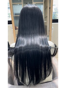 アム 表参道(am) 小顔薄めバンググレージュレイヤーロング前髪パーマ黒髪