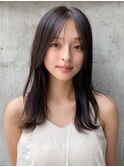 小顔 前髪 レイヤーカット 暗めカラー デザインカラー"
