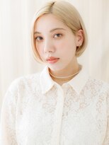 カバーヘア ブリス 志木南口駅前店(COVER HAIR bliss) ハイトーンカラーアップバングワンレンショートボブ10代20代X