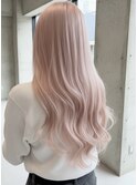 原宿　ピンクベージュ　ミディアムレイヤー ホワイトピンク