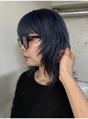 ネイビーカラー/ウルフカット/レイヤーカット/ブルーカラー