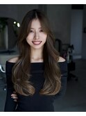 美髪ミディアムレイヤーカットデジタルパーマチェリーブラウン