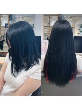 ミオ バイ レニア(mio by ReniA) ブルーブラック×サーモンレッド×シールエクステ90枚