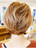 20代30代40代小顔ひし形パーマ前下がりショートボブミルクティ