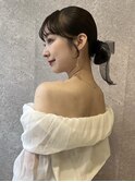 三軒茶屋_レディース_セミロング_ヘアアレンジ_お団子_リボン_
