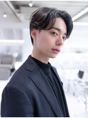 波巻きスパイラルパーマセンターパートアッシュブラック