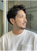 センターパート/カルマパーマ/アッシュブラック