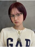 ボルドーカラー、ショートボブ、ミニボブ
