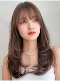 レイヤーカットダークパープルデジタルパーマミルクブラウン