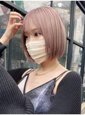ショートボブミルクティーピンクベージュカラータッセルボブ韓国