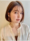 大人ガーリー切りっぱなしワンレンボブ抜け感ショコラベージュ
