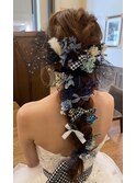 洋装 トップ 編み込み 編みおろし ヘアアレンジ