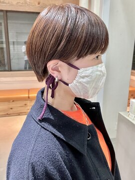 ソーコ 渋谷(SOCO) 丸みショートマッシュショート耳かけショートオレンジブラウン