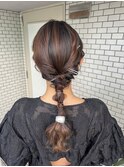 編みおろし　玉ねぎヘア　お呼ばれヘア　シルバーヘアアクセ
