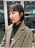 マロンブラウン ミニボブ ワイドバング 縮毛矯正 切りっぱなし