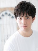 20代30代アッシュブラック無造作メンズパーマショートk名護大東