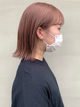 ヘアー アイス ルーチェ(HAIR ICI LUCE) ピンクベージュ ピンクカラー 切りっぱなし ボブ 担当城倉