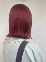 ヘアーメイクパウダー 天王寺寺田町店(Hair make powder)&nbsp;小顔外ハネミディアム20代30代40代切りっぱなしチェリーレッド