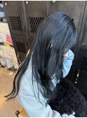 ブルーブラック暗髪美シルエットロング20代30代×エアストレート