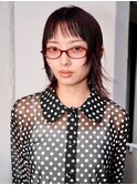 深みレッドブラウン　ウルフ　レイヤー　前髪ギザギザ　シャギー