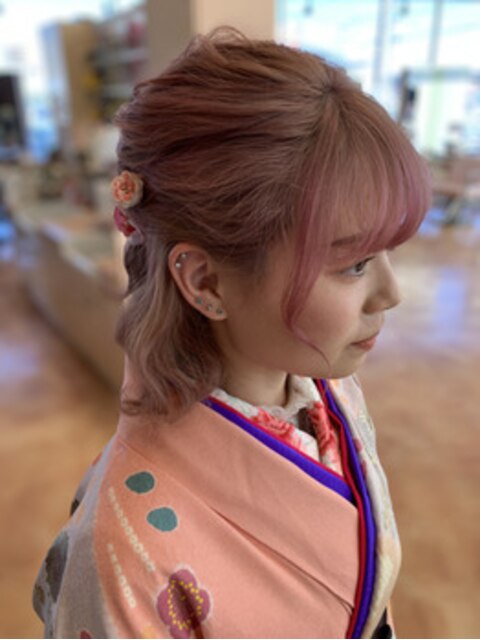 〈wave小豆餅店〉袴卒業式ハーフアップフラワーヘアアレンジ