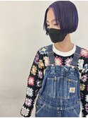 パープルぱっつんミニボブ
