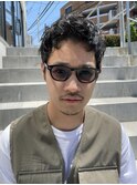 無造作パーマビジネスショートアップバングツーブロック刈り上げ