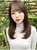 20代30代40代◎前髪パーマ韓国風巻きくすみベージュお団子ヘア