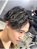 メンズハイライトカラーメンズメッシュ波巻きスパイラルパーマ