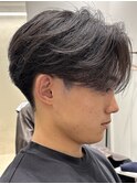 メンズセンターパートウルフセンターパートニュアンスパーマ襟足