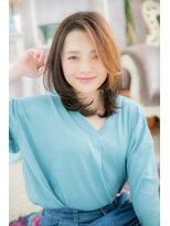 ミック ヘアアンドメイク アップ 駒込店(miq Hair&Make up)&nbsp;ひし形シルエットバレイヤージュかきあげバングミディc1