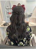 編み込みハーフアップアレンジ