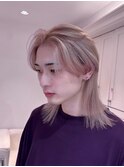14609金髪ホワイトブロンドハイライトグラデーションウルフ
