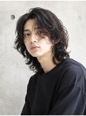 メンズパーマ メンズロング センターパート ニュアンスパーマ